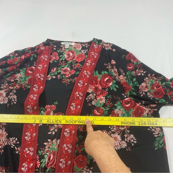 The pioneer Woman Open Cardigan Women XXL Floral black red long line Tunic Top - Picture 5 of 9
